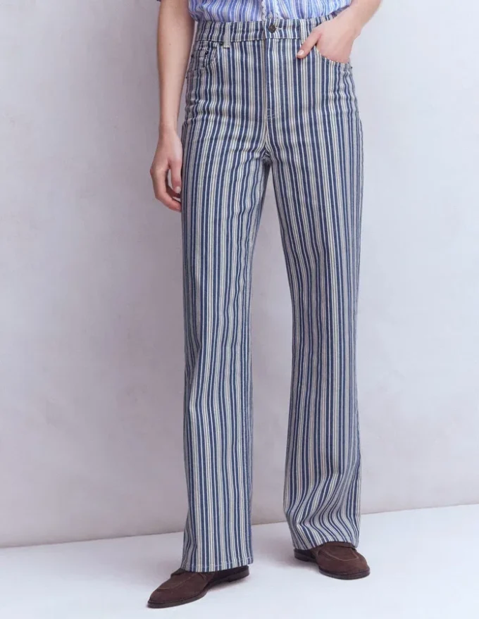 High Rise Column Leg Jeans Blue Stripe