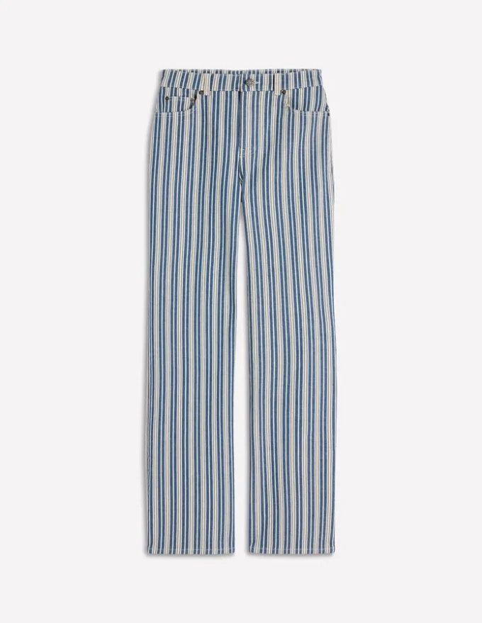 High Rise Column Leg Jeans Blue Stripe