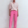High Rise Column Leg Jeans Bright Pink High Rise Column Leg Jeans Bright Pink