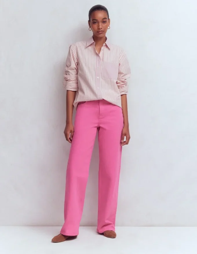 High Rise Column Leg Jeans Bright Pink High Rise Column Leg Jeans Bright Pink