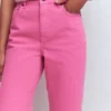 High Rise Column Leg Jeans Bright Pink High Rise Column Leg Jeans Bright Pink