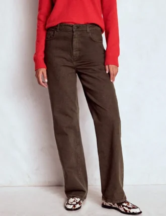 High Rise Column Leg Jeans Chocolate Brown