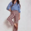 High Rise Column Leg Jeans Maroon and Ivory Stripe High Rise Column Leg Jeans Maroon and Ivory Stripe