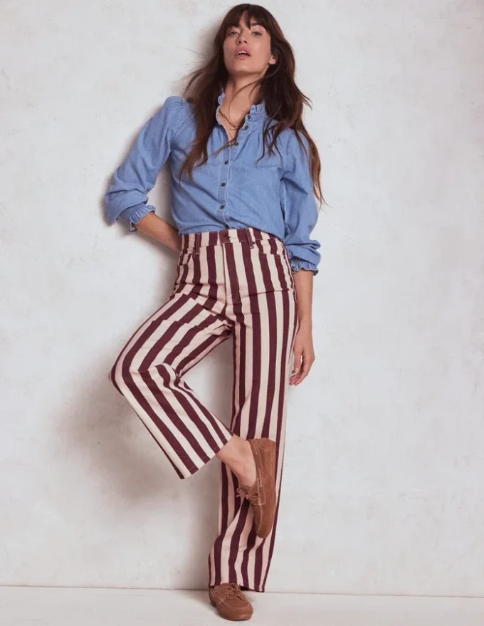 High Rise Column Leg Jeans Maroon and Ivory Stripe High Rise Column Leg Jeans Maroon and Ivory Stripe