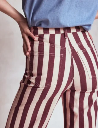 High Rise Column Leg Jeans Maroon and Ivory Stripe