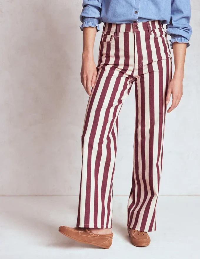 High Rise Column Leg Jeans Maroon and Ivory Stripe High Rise Column Leg Jeans Maroon and Ivory Stripe