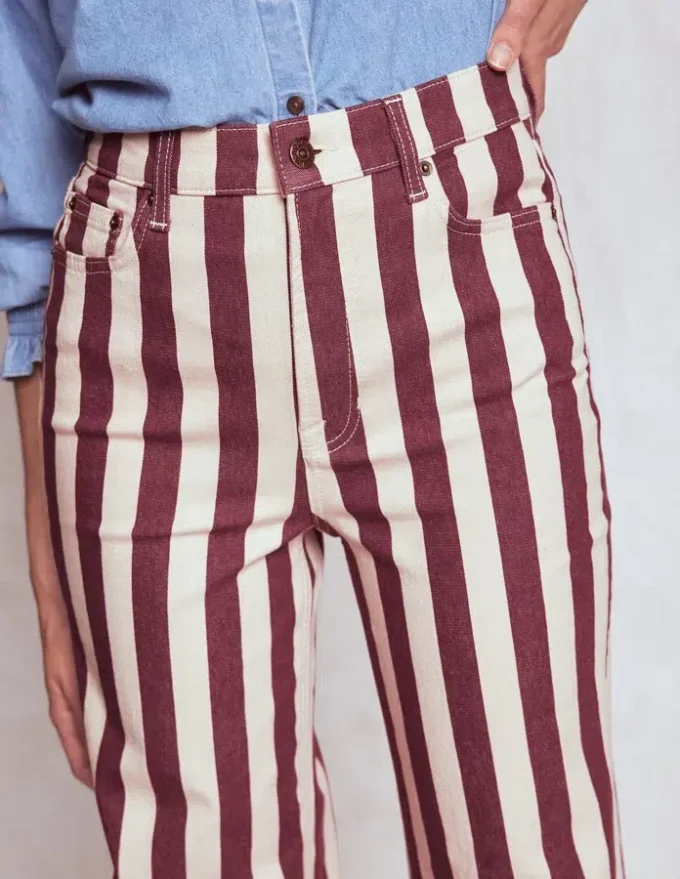 High Rise Column Leg Jeans Maroon and Ivory Stripe High Rise Column Leg Jeans Maroon and Ivory Stripe