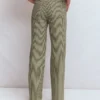 High Rise Column Leg Jeans Olive Ecru Stripe