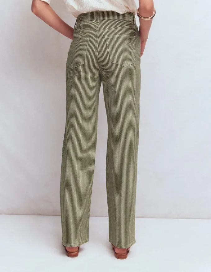 High Rise Column Leg Jeans Olive Ecru Stripe