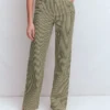 High Rise Column Leg Jeans Olive Ecru Stripe