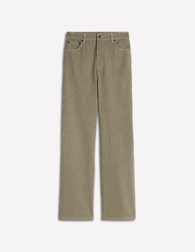 High Rise Column Leg Jeans Olive Ecru Stripe