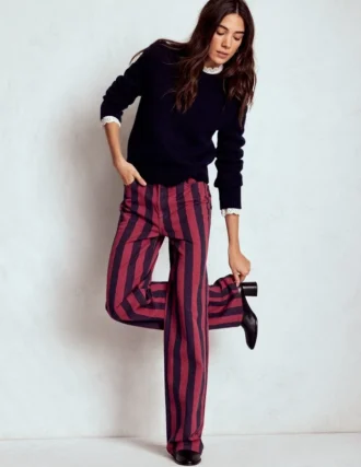 High Rise Column Leg Jeans Red and Navy Stripe