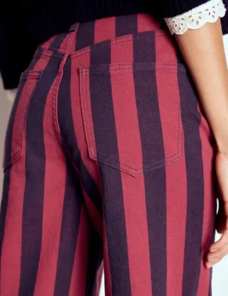 High Rise Column Leg Jeans Red and Navy Stripe