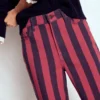 High Rise Column Leg Jeans Red and Navy Stripe High Rise Column Leg Jeans Red and Navy Stripe