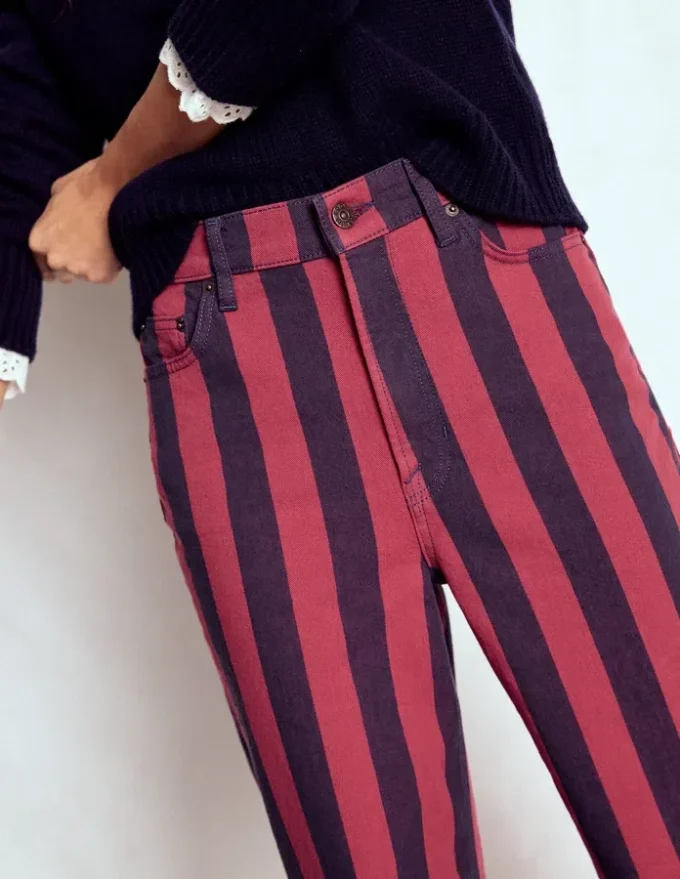 High Rise Column Leg Jeans Red and Navy Stripe High Rise Column Leg Jeans Red and Navy Stripe