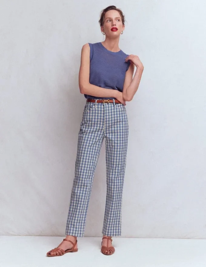 High Rise Straight Jeans Blue Gingham High Rise Straight Jeans Blue Gingham