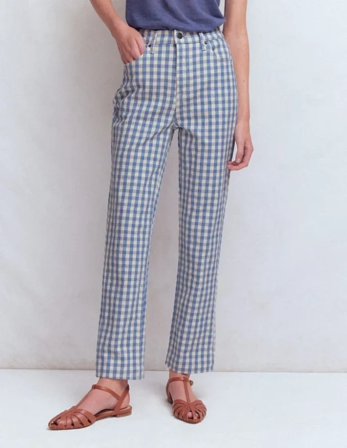 High Rise Straight Jeans Blue Gingham High Rise Straight Jeans Blue Gingham
