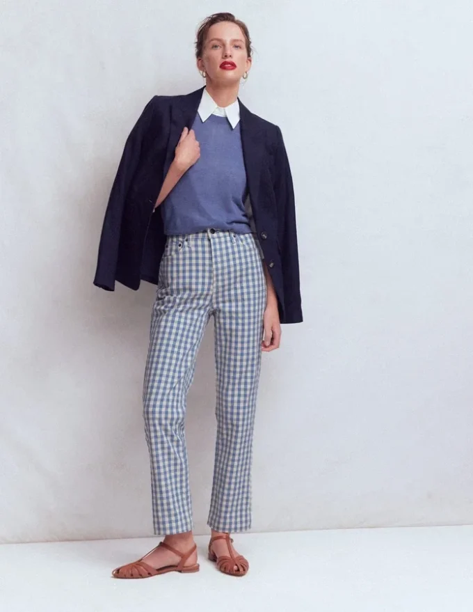 High Rise Straight Jeans Blue Gingham High Rise Straight Jeans Blue Gingham