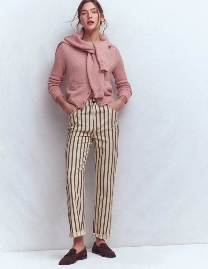 High Rise Straight Jeans Brown Ecru Stripe High Rise Straight Jeans Brown Ecru Stripe