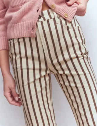 High Rise Straight Jeans Brown Ecru Stripe