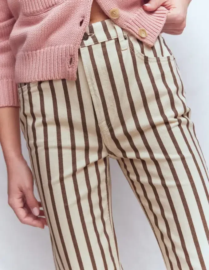 High Rise Straight Jeans Brown Ecru Stripe High Rise Straight Jeans Brown Ecru Stripe