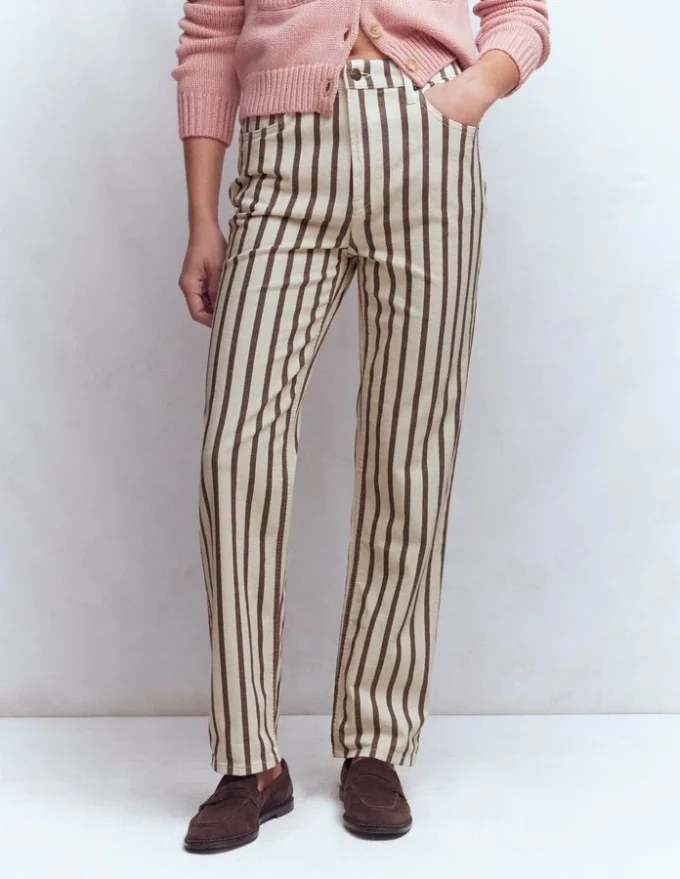 High Rise Straight Jeans Brown Ecru Stripe High Rise Straight Jeans Brown Ecru Stripe