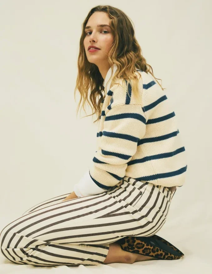 High Rise Straight Jeans Brown Ecru Stripe High Rise Straight Jeans Brown Ecru Stripe