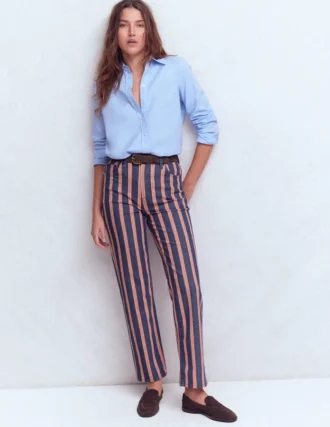 High Rise Straight Jeans Navy & Red Stripe
