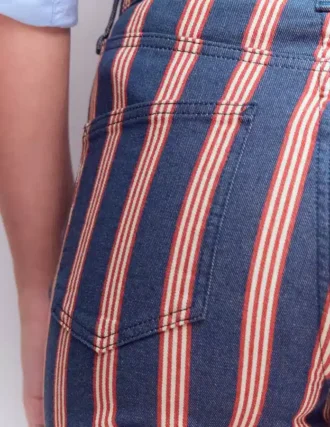 High Rise Straight Jeans Navy & Red Stripe