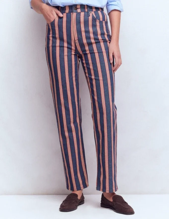 High Rise Straight Jeans Navy & Red Stripe High Rise Straight Jeans Navy & Red Stripe