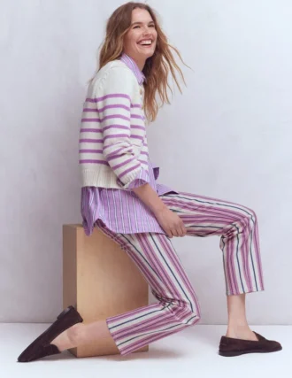 High Rise Straight Jeans Pink, Blue & Ivory Stripe