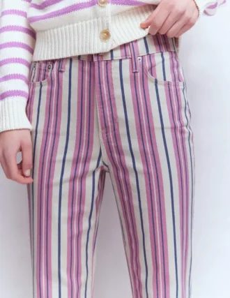 High Rise Straight Jeans Pink, Blue & Ivory Stripe