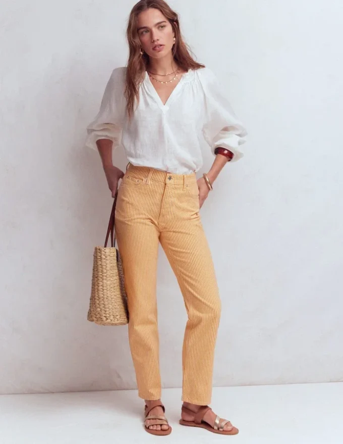 High Rise Straight Jeans Yellow Stripe High Rise Straight Jeans Yellow Stripe