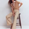 High Rise Wide Leg Jeans Ecru Tan Stripe High Rise Wide Leg Jeans Ecru Tan Stripe