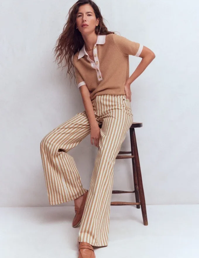 High Rise Wide Leg Jeans Ecru Tan Stripe High Rise Wide Leg Jeans Ecru Tan Stripe