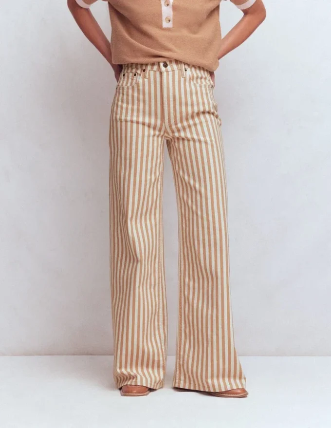 High Rise Wide Leg Jeans Ecru Tan Stripe High Rise Wide Leg Jeans Ecru Tan Stripe