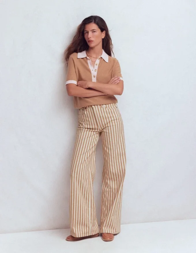 High Rise Wide Leg Jeans Ecru Tan Stripe High Rise Wide Leg Jeans Ecru Tan Stripe