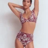 High Waisted Bikini Bottoms Maroon, Botanical Charm