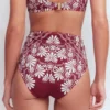 High Waisted Bikini Bottoms Maroon, Botanical Charm