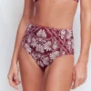 High Waisted Bikini Bottoms Maroon, Botanical Charm
