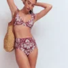 High Waisted Bikini Bottoms Maroon, Botanical Charm