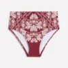 High Waisted Bikini Bottoms Maroon, Botanical Charm