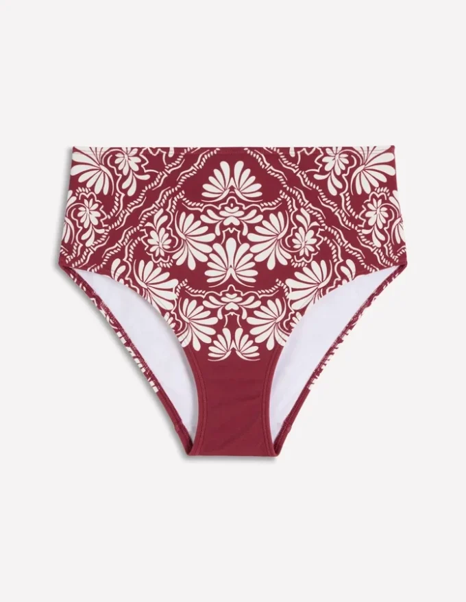 High Waisted Bikini Bottoms Maroon, Botanical Charm