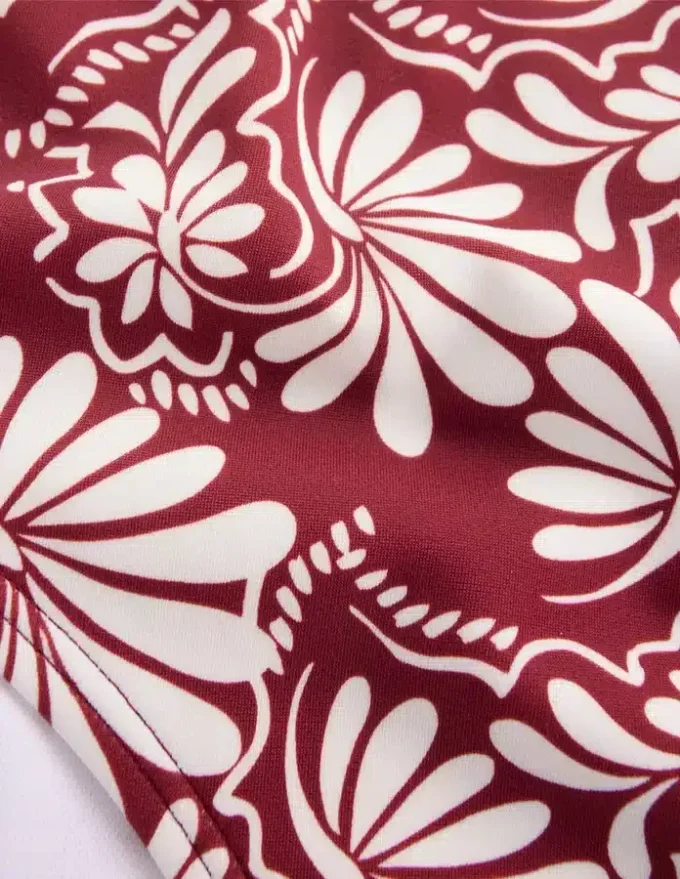 High Waisted Bikini Bottoms Maroon, Botanical Charm