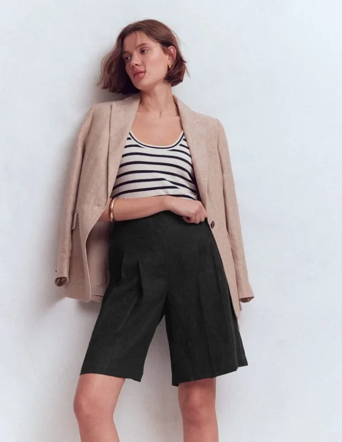 Highbury Pleated Linen Shorts Black Highbury Pleated Linen Shorts Black