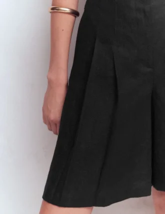 Highbury Pleated Linen Shorts Black