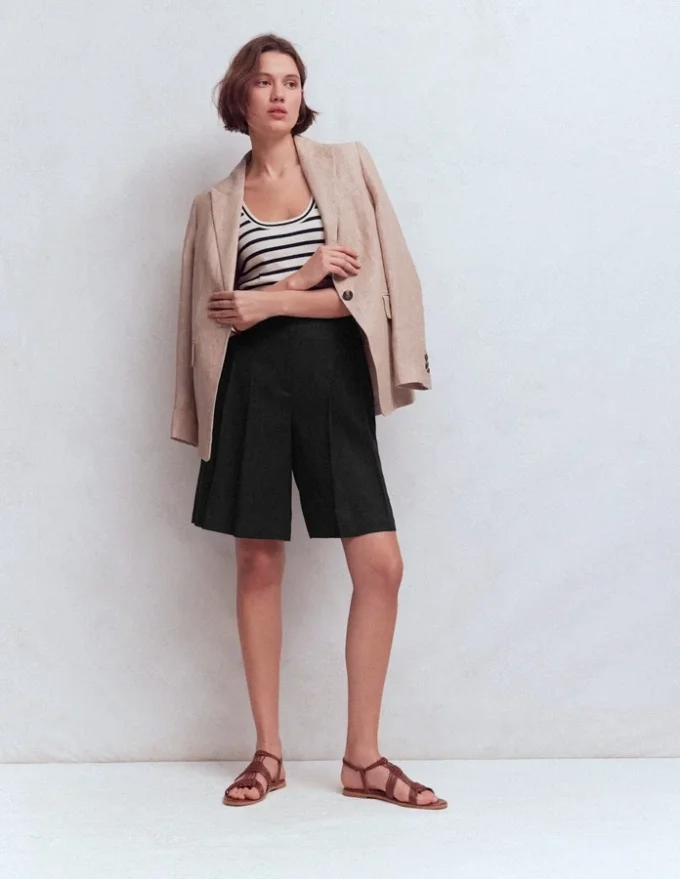 Highbury Pleated Linen Shorts Black Highbury Pleated Linen Shorts Black