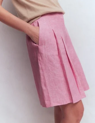 Highbury Pleated Linen Shorts Meadowsweet Pink Chambray