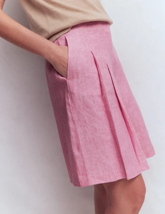 Highbury Pleated Linen Shorts Meadowsweet Pink Chambray Highbury Pleated Linen Shorts Meadowsweet Pink Chambray