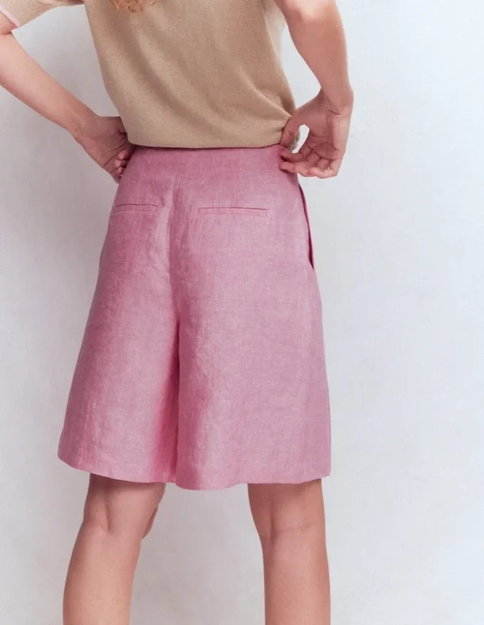 Highbury Pleated Linen Shorts Meadowsweet Pink Chambray Highbury Pleated Linen Shorts Meadowsweet Pink Chambray